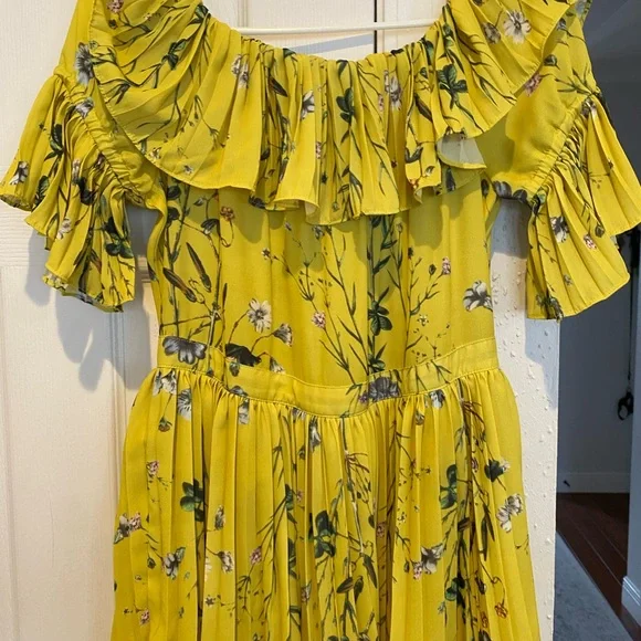 OPT Few Moda Tiered Floral Yellow Dress - Off Shoulder Maxi - Wedding Guest - Picture 3 of 4
